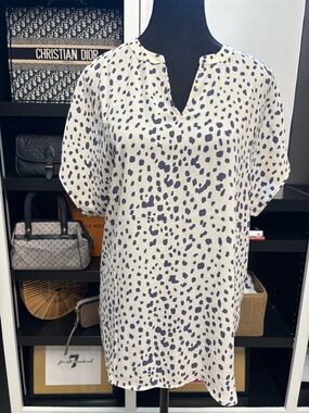 CAbi White Blouse with Purple Spot Print